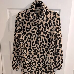 Lily & Lotti Turtleneck Drawstring Leopard Jacket with Kangaroo Front Pocket
